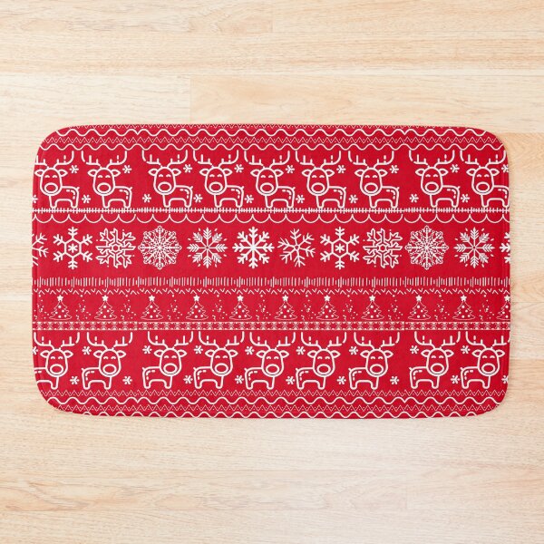 Item preview,  Cute Christmas Reindeer, Trees & Decorations on Christmas Red Background designed and sold by Gifty-Designs.