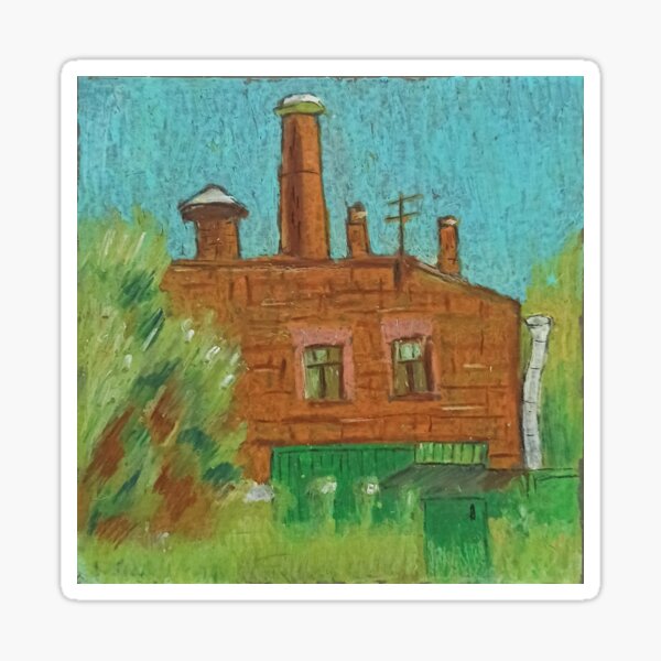 Item preview, the little brown house with roofs in the green, oil pastels, hand drawing designed and sold by panyulia21.