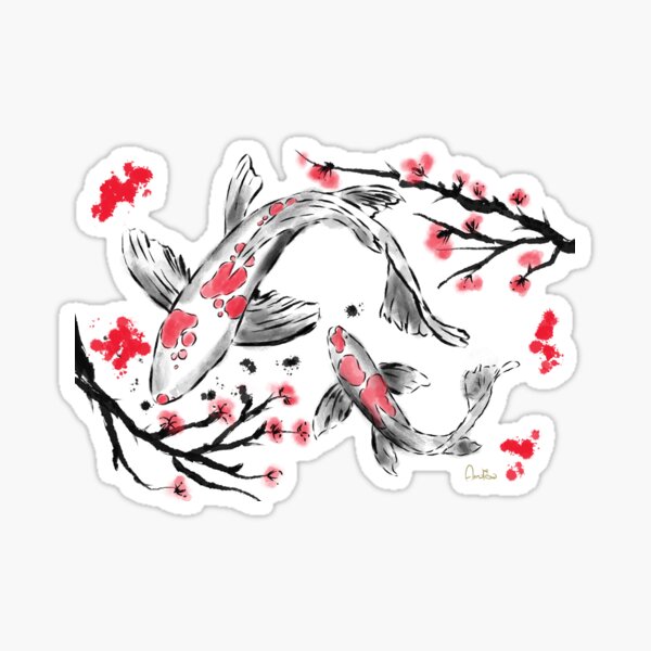 Red Carp in Japanese Style. Artwork By Annalisa Amato Sticker