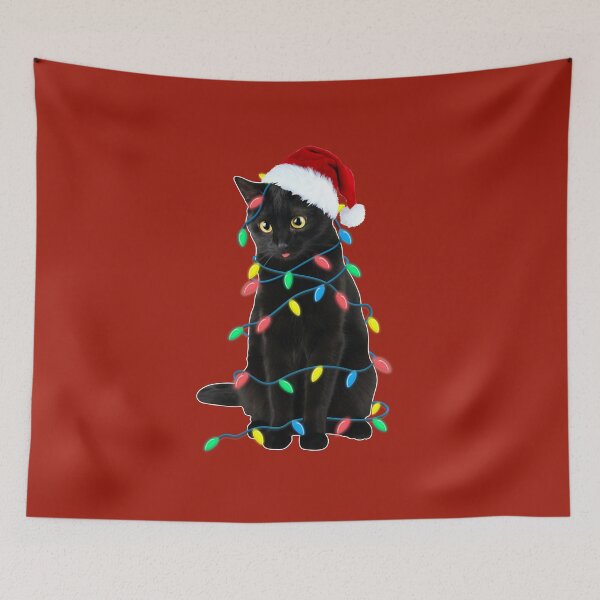 Item preview, Black Cat Christmas Led Lights Xmas Tree kitten in Santa hat funny gift designed and sold by alenaz.