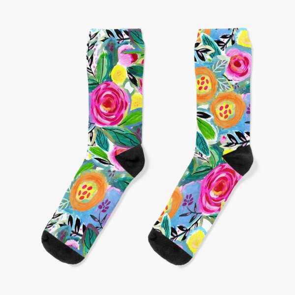 A happy and bright watercolour floral pattern Socks