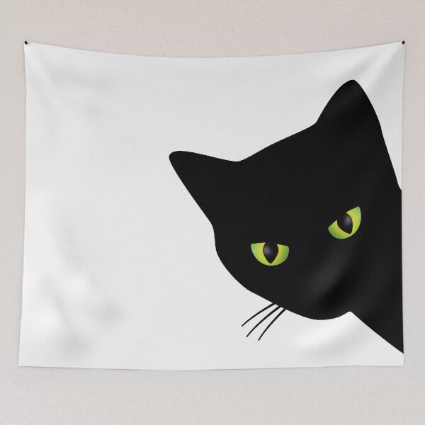 Item preview, Annoyed black cat staring behind a corner designed and sold by Happy Puppy Print On Demand.