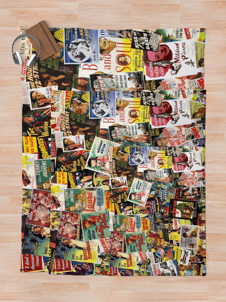 Thumbnail 5 of 6, Throw Blanket, Film Noir Poster Collage designed and sold by Andrew Alcock.