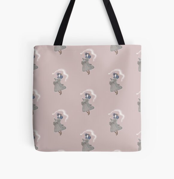 A very vintage wizard girl in hat. Socks pattern hearts.Cute character witch. transparent background All Over Print Tote Bag