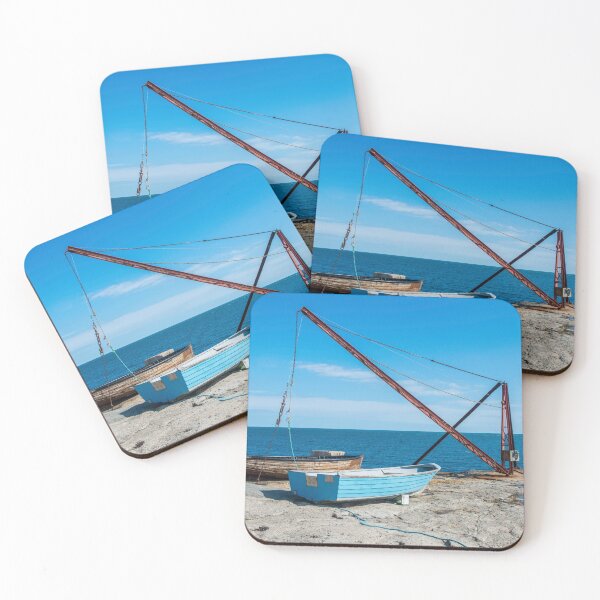 Item preview, Old Crane and Two Boats on the very edge of Portland Bill in Dorset. Years ago this was where Portland stone was quarried from.  designed and sold by Cameranick.
