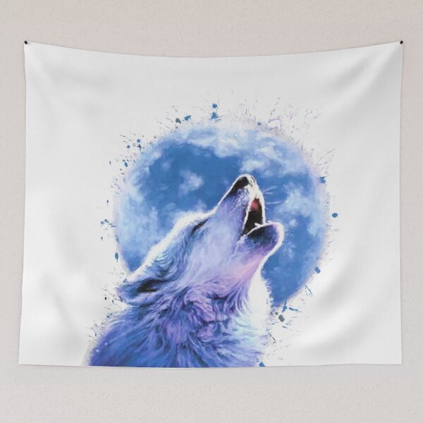 Artikelvorschau, Wolf heult den Mond an, Aquarell entworfen und verkauft von DelzStudio.