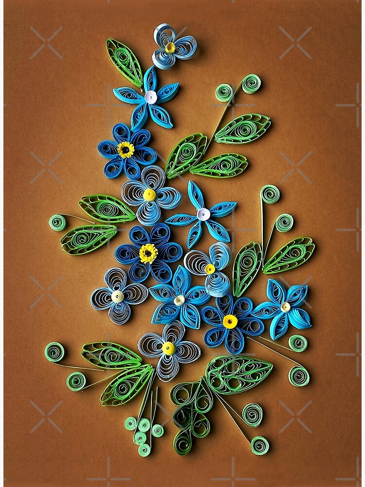 Vivid blue quilled flowers on gradient brown background (THIS IS A PRINT)\
