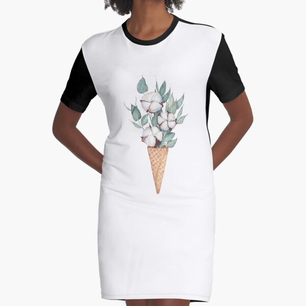 Cotton and eucalyptus bouquet in the waffle cone. Graphic T-Shirt Dress