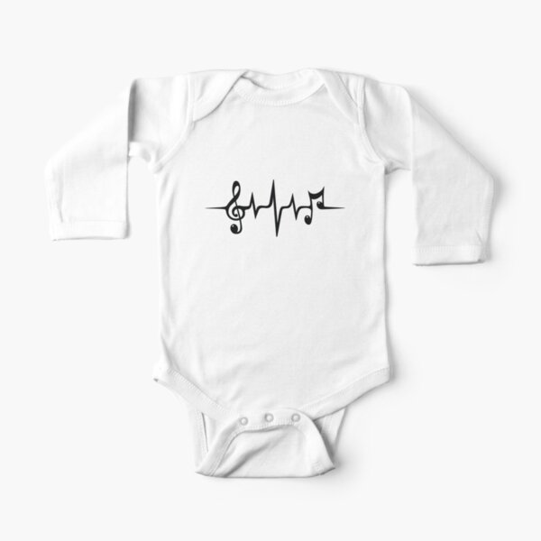 Music Pulse Heartbeat Notes Clef Frequency Wave Sound Festival Long Sleeve Baby One-Piece