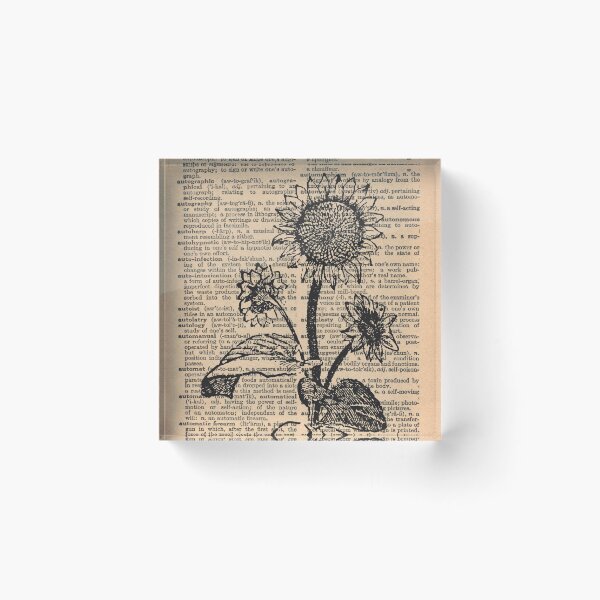 Item preview, Fall Sunflower Sketch, Vintage Dictionary Art, Autumn Art Print for Vintage Book Lovers designed and sold by LibellasBA.