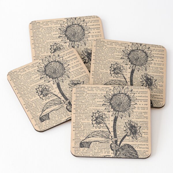Item preview, Fall Sunflower Sketch, Vintage Dictionary Art, Autumn Art Print for Vintage Book Lovers designed and sold by LibellasBA.