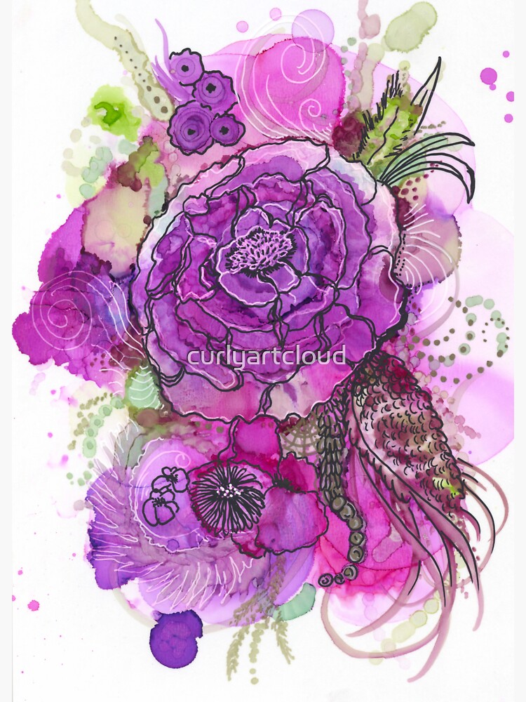 Thumbnail 3 of 3, Sticker, Purple Peonies designed and sold by curlyartcloud.