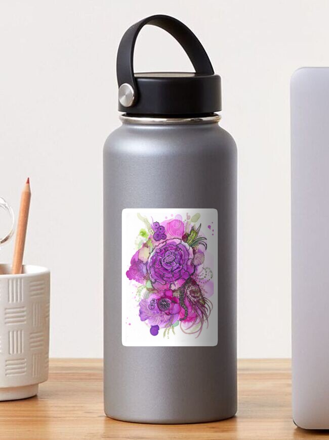 Thumbnail 1 of 3, Sticker, Purple Peonies designed and sold by curlyartcloud.