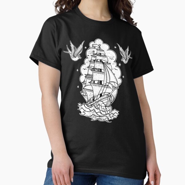 Item preview, Distressed Traditional Tattoo Sailing Ship and Swallows designed and sold by SevenRelics.