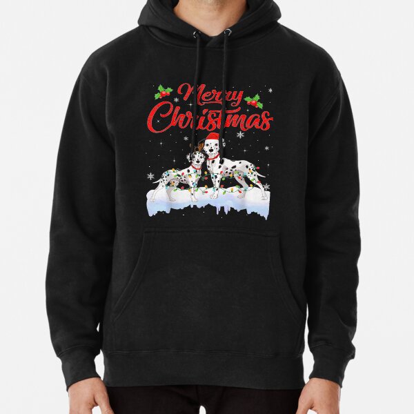 Dalmatian Dog Christmas Lights Santa Hat Xmas Dog Pullover Hoodie
