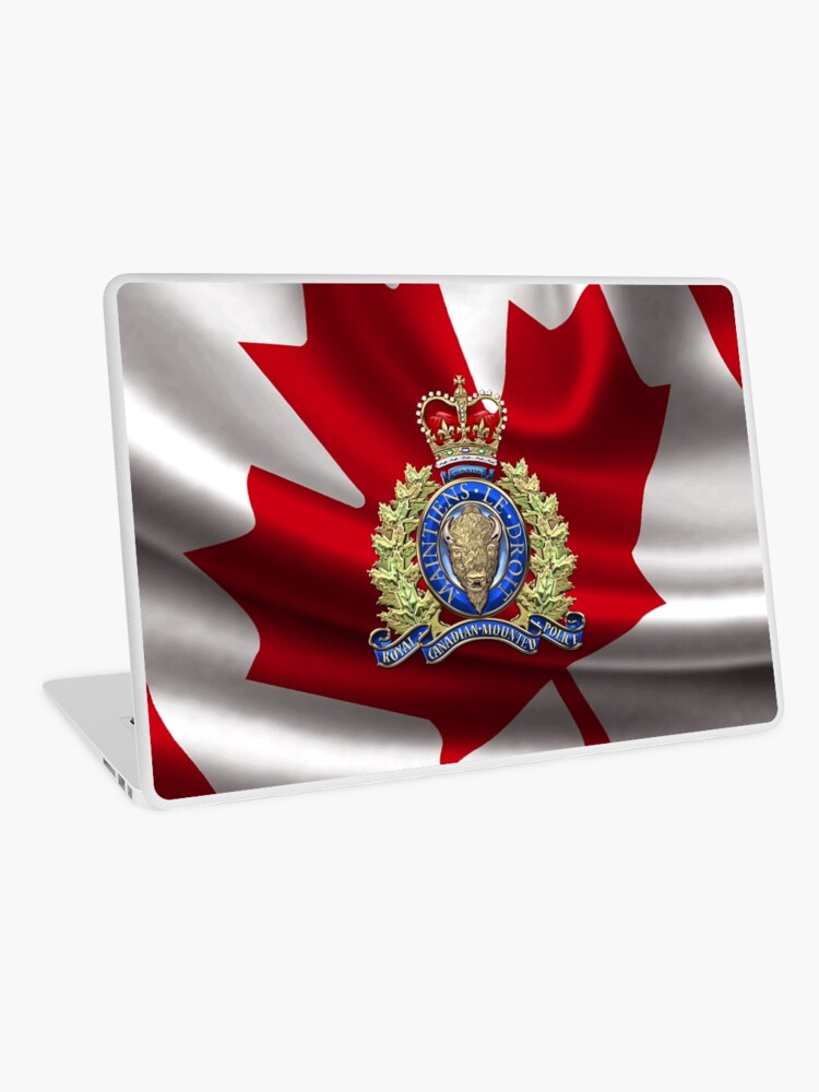 Konigliche Kanadische Berittene Polizei Rcmp Abzeichen Uber Wellenartig Bewegender Flagge Laptop Folie Von Captain7 Redbubble