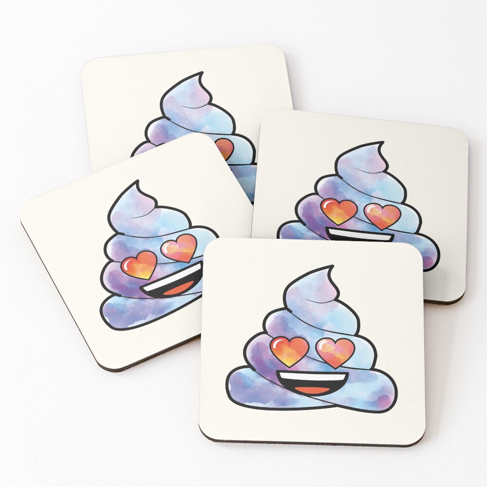 Blue watercolor poop emoji Coasters (Set of 4)