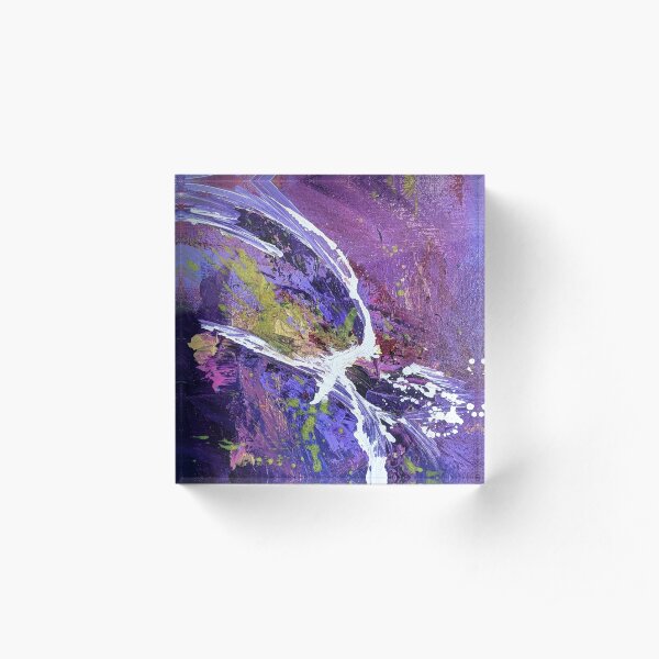 White Splatter Vibrant Purple and Blue Abstract Acrylic Art Acrylic Block