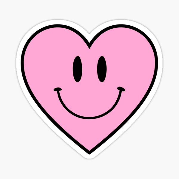 Rosa Herz Gluckliches Gesicht Smiley Schwarz Sticker Von Happyfaceco Redbubble