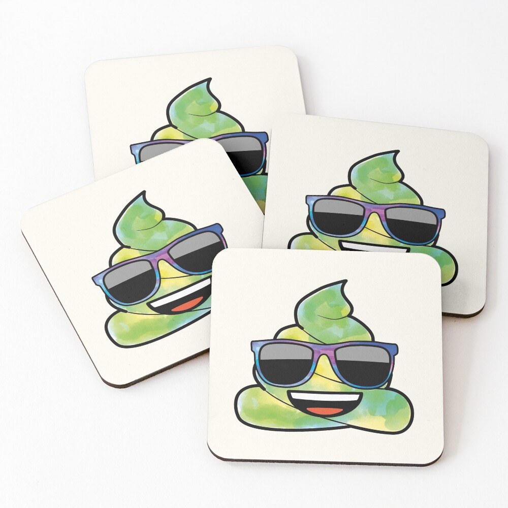 Green watercolor poop emoji Coasters (Set of 4)