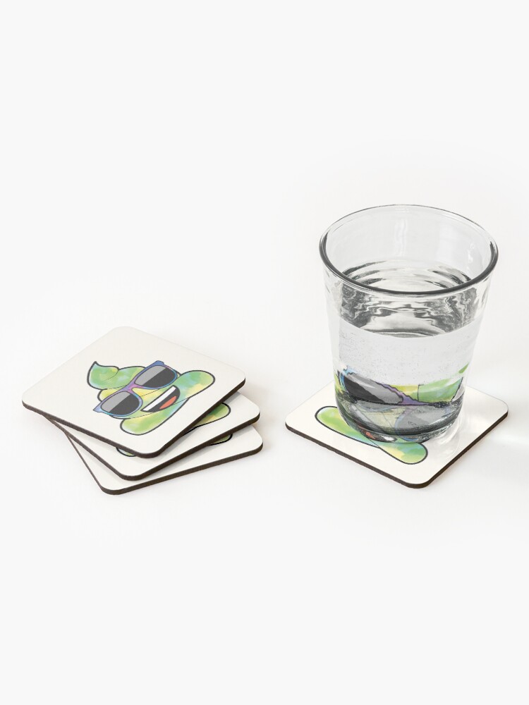 Alternate view of Green watercolor poop emoji Coasters (Set of 4)