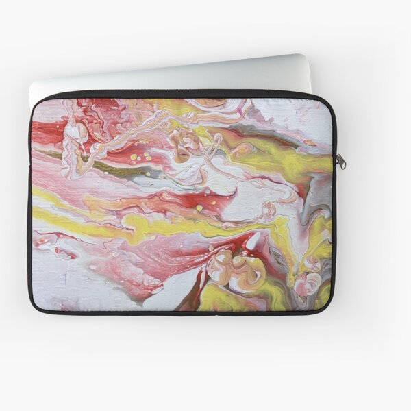 Yellow, Red, and White Swirl Marble Abstract Acrylic Art Laptop Sleeve