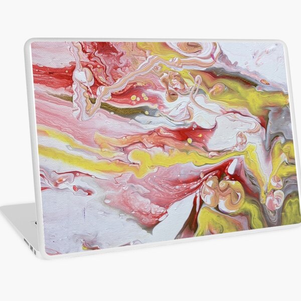 Yellow, Red, and White Swirl Marble Abstract Acrylic Art Laptop Skin