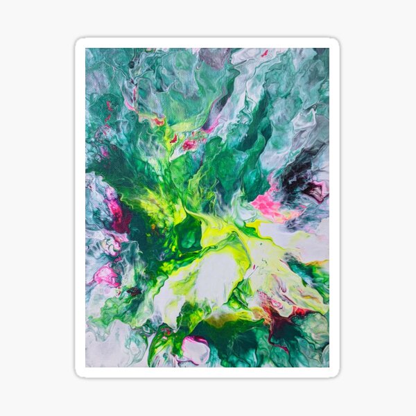 Vibrant Aqua, White and Yellow Abstract Acrylic Art Sticker