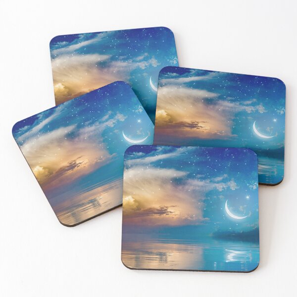 Item preview, crescent, stars and glowing clouds above serene sea. Elements of this image furnished by NASA designed and sold by yassinehelal.