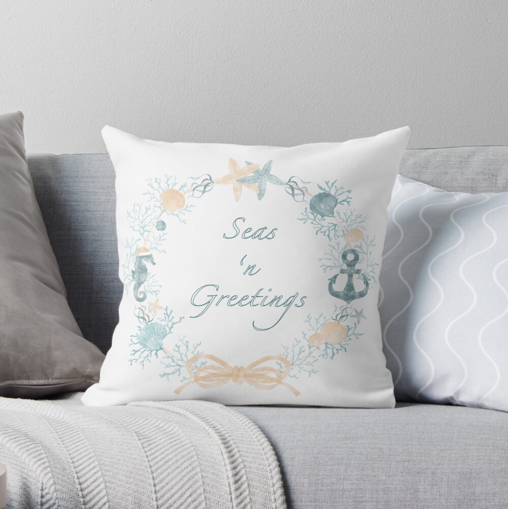 Seas 'n Greetings Coastal Christmas Wreath Throw Pillow