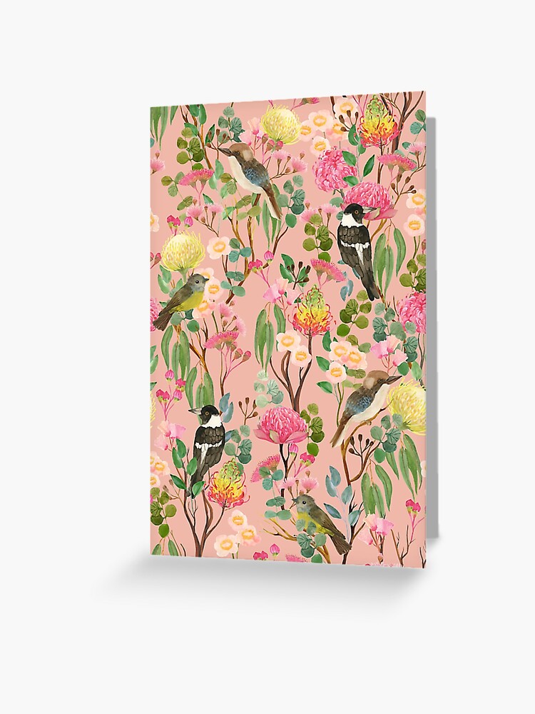 Thumbnail 1 of 2, Greeting Card, Australian Birds and Blooms Native Flora Chinoiserie designed and sold by ceciliamok.
