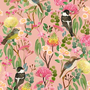 Artwork thumbnail, Australian Birds and Blooms Native Flora Chinoiserie by Cecilia Mok