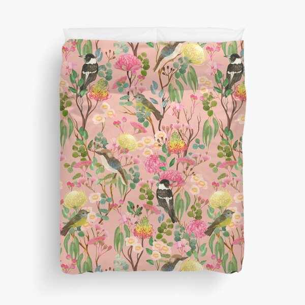 Australian Birds and Blooms Native Flora Chinoiserie Duvet Cover