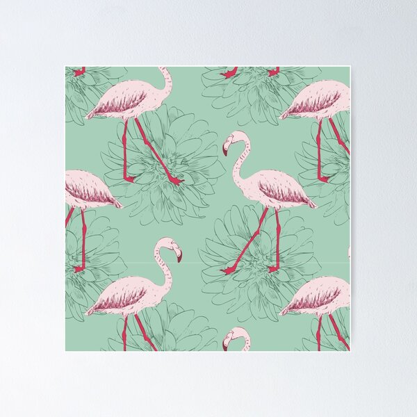 Item preview, Tropical flowers and flamingos decorative pattern  designed and sold by Graphix-Space.