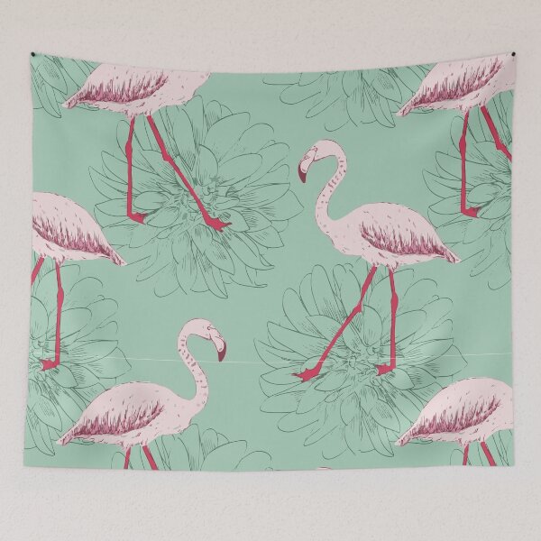 Item preview, Tropical flowers and flamingos decorative pattern  designed and sold by Graphix-Space.