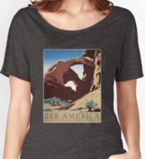 WPA Vintage Travel Poster See America Arches Women's Relaxed Fit T-Shirt