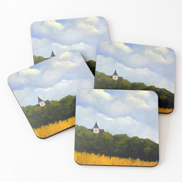 Item preview, Church Steeple Wheat Fields Summer Sky Landscape Painting designed and sold by JoyfulWhimsy.