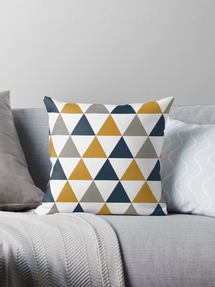 Arrows Minimalist Geometric Pattern in Dark Mustard Navy Blue Grey and White Pillow for Sale by kierkegaard Redbubble