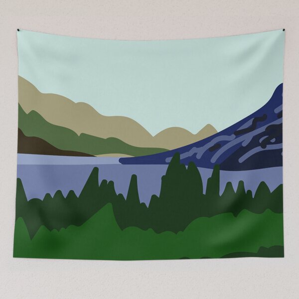 Item preview, Minimalistic nature landscape with lake, forest and mountains designed and sold by DarrriaDesign.