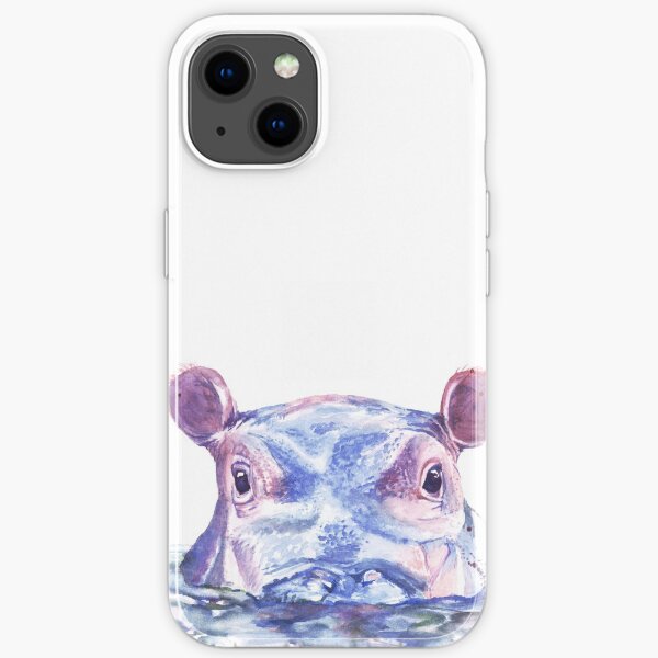 Happy Hippo Watercolor Painting iPhone Soft Case