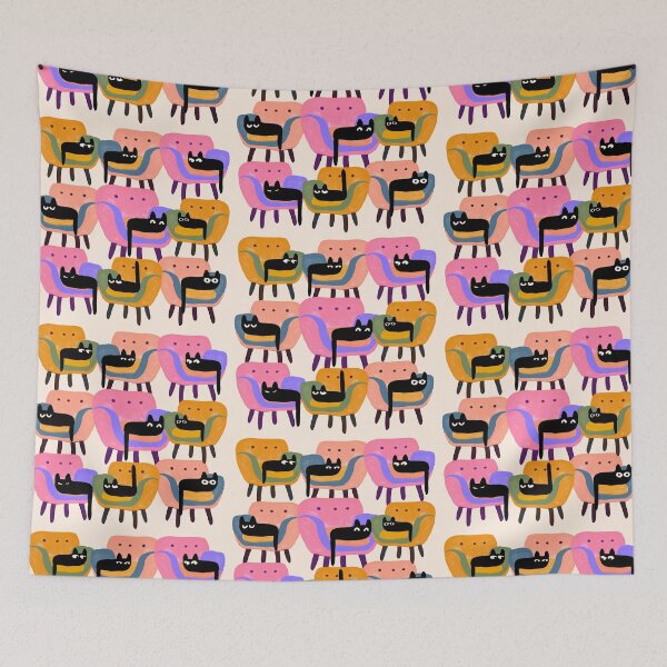 Item preview, Loafing Cats - Black Cat Mounds On Vintage Chairs designed and sold by WildacreStudios.