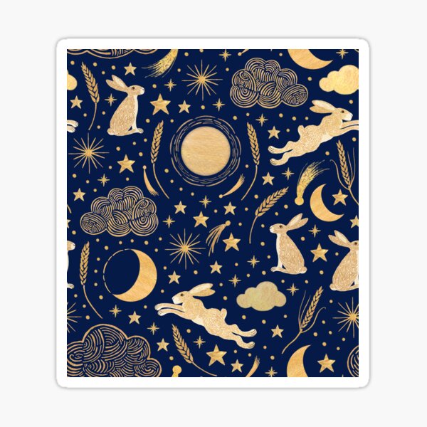 Harvest Moon Hares - Golden on indigo blue Sticker