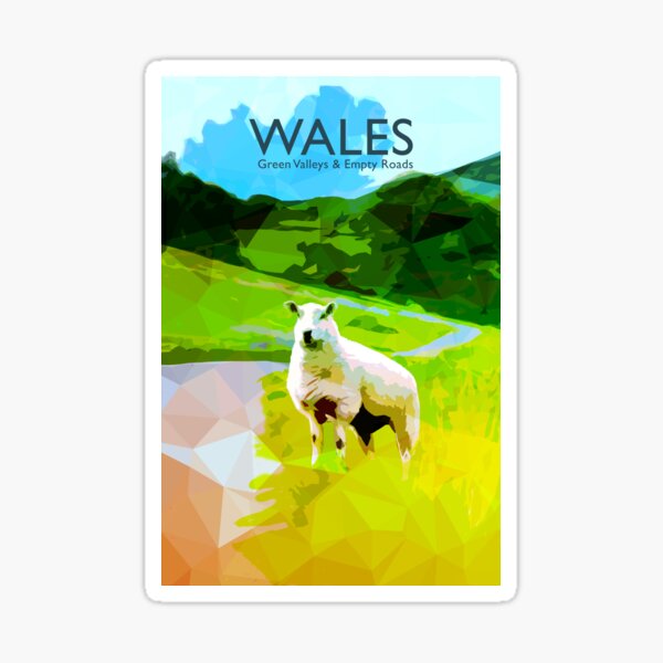 Vista previa del artículo con la obra «Póster de Gales: una oveja y un valle verde», diseñado y vendido por creativinchi.