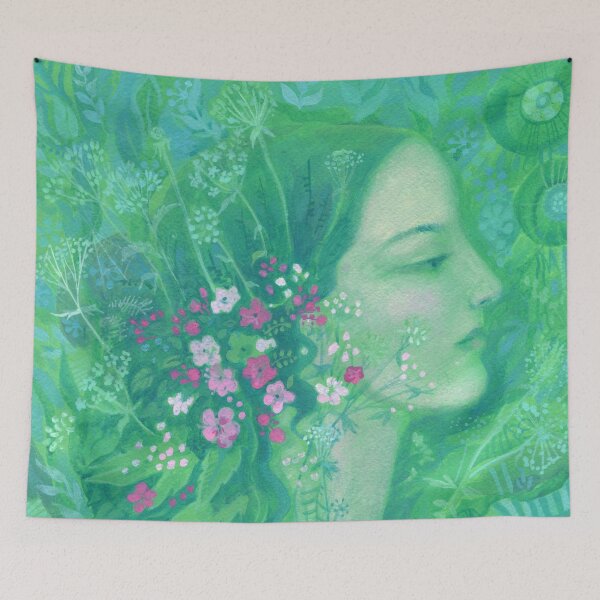 Item preview, Summer Girl, Floral Fantasy Portrait, Emerald Green designed and sold by Julia Khoroshikh.