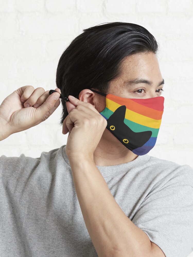 Alternate view of Peeking Cat in Rainbow Circle Mask