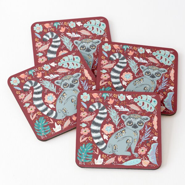 Item preview, Jungle Lemur Doodle in Red designed and sold by anabellstar design co.