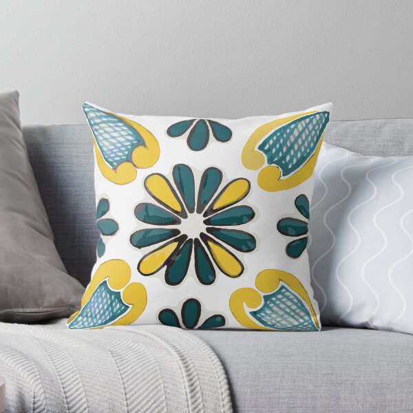 Talavera Green & Gold Throw Pillow