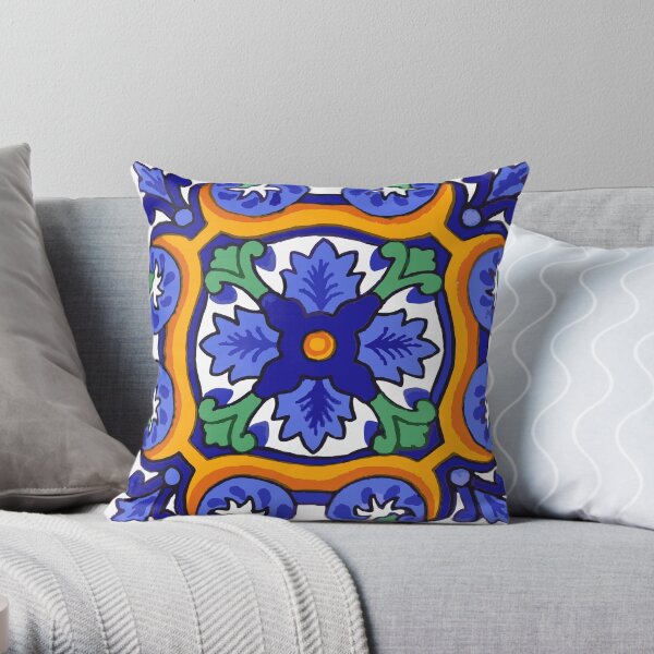 Talavera Blue Burst Throw Pillow