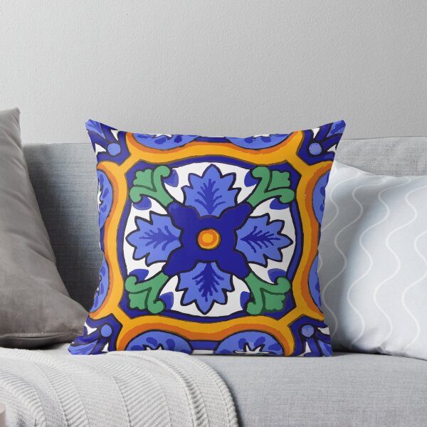 Talavera Blue Burst Throw Pillow
