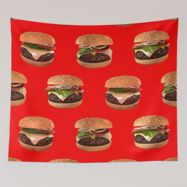 Item preview, Big Hamburger Cheeseburger Fast Food Art - Over Red designed and sold by johnta17.